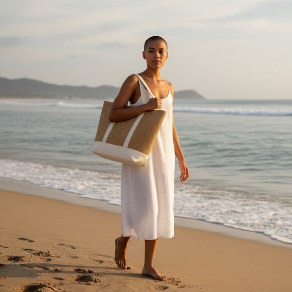 Show Me Your Mumu Sunseeker Tote Natural & Ivory Beach Bag OS - Picture 3 of 9